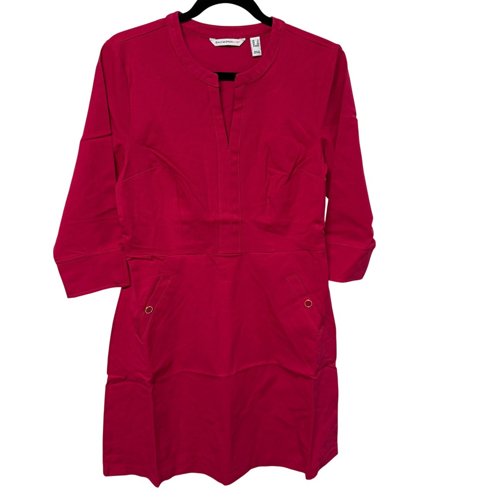 Isaac Mizrahi Live 24/7 Stretch Pink Notched Neck 3/4 Sleeve Dress Size 8